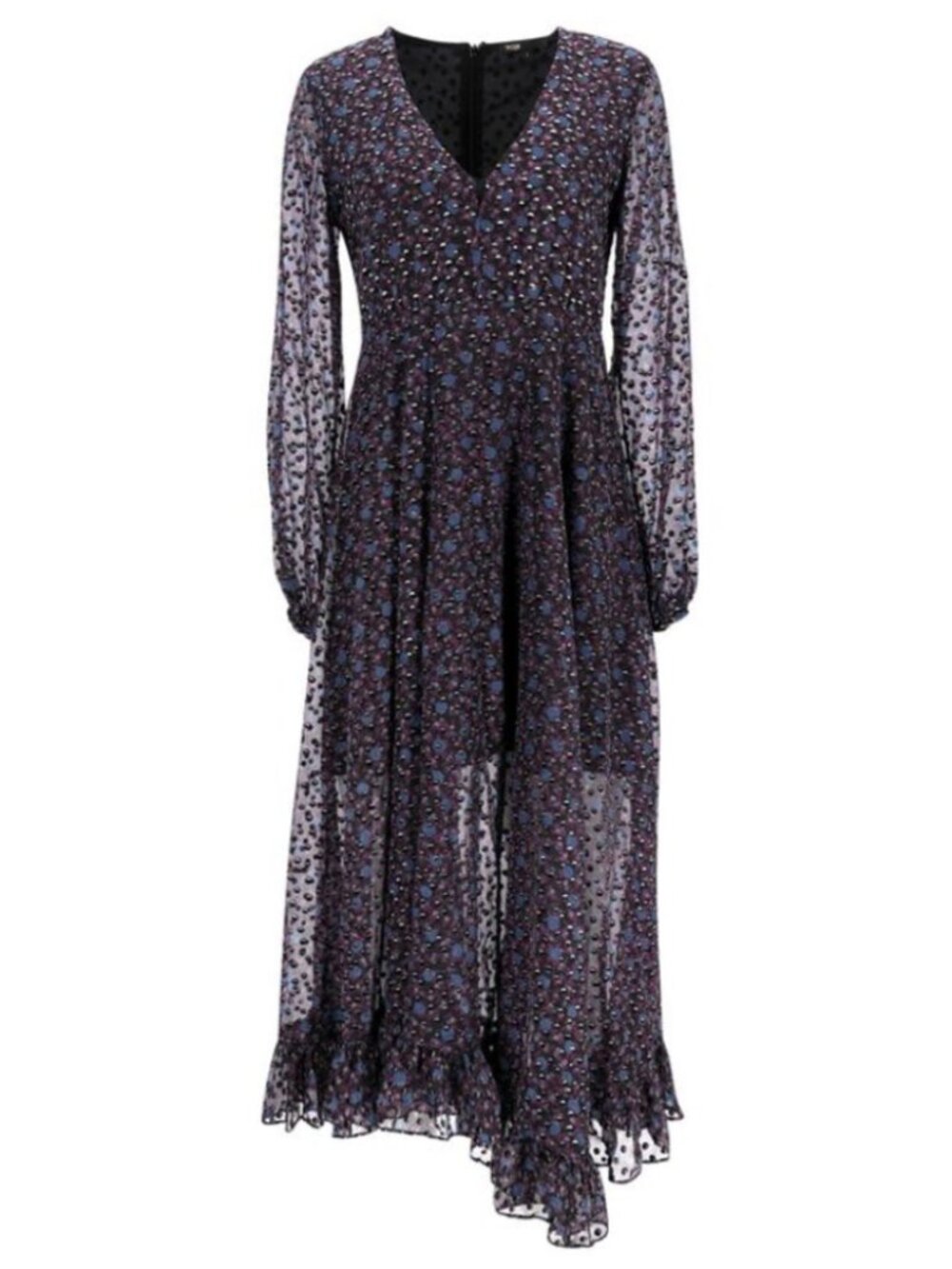 MAJE Revana Asymmetric Swiss Dot Midi Dress US 4 Romantic Academia Whimsigoth